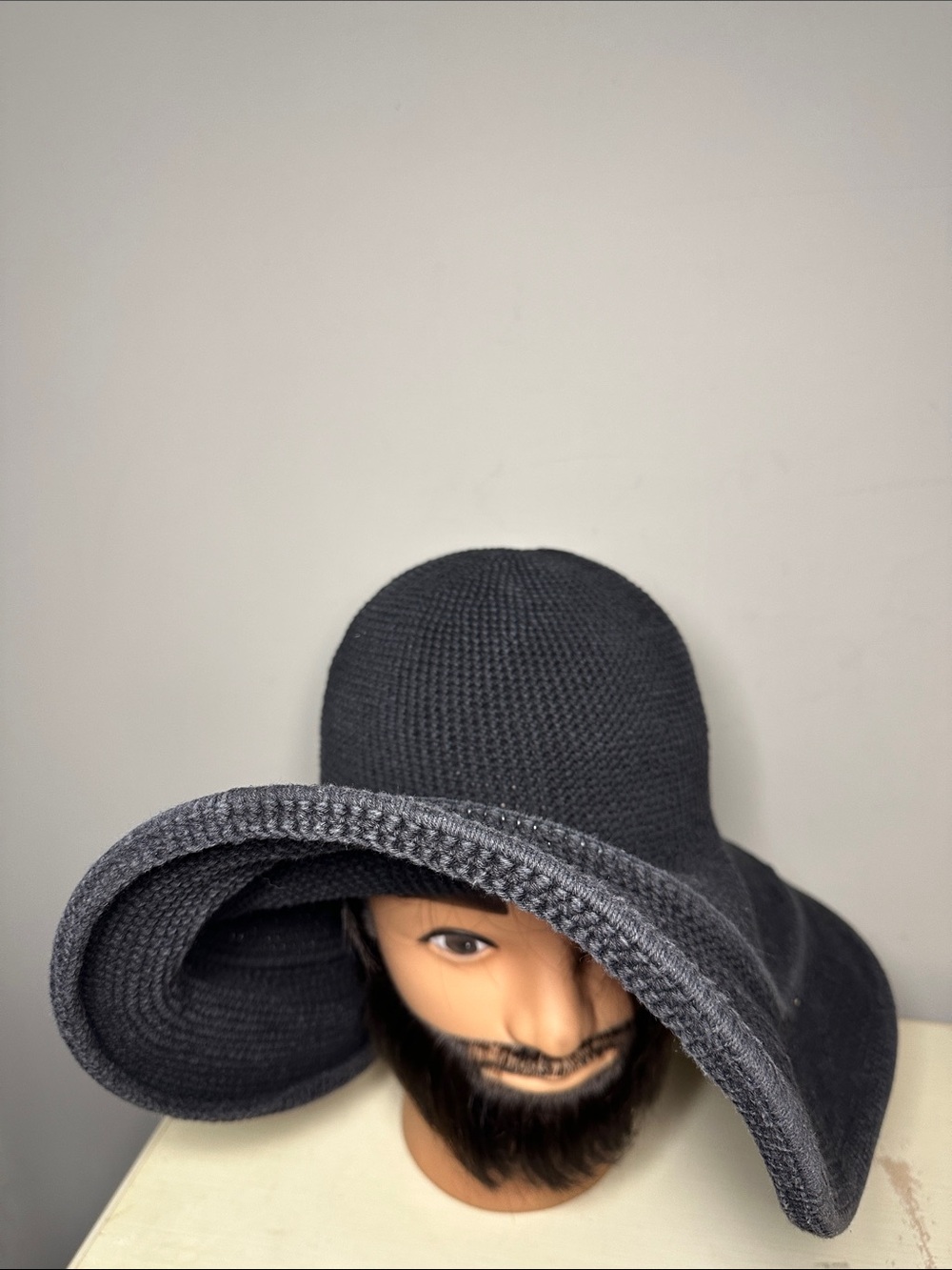 Classic Wide-Brim knit Black protective large brim floppy Sun Hat